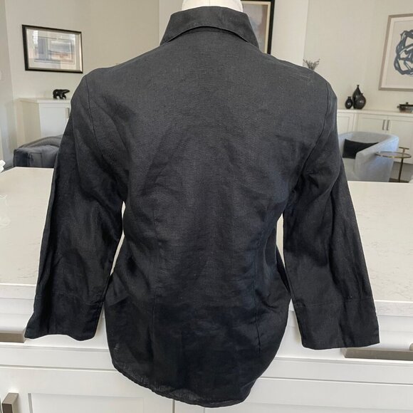 Nygard Collection 3/4 Slv Button Down 100% Linen Blouse w Embroidery Black Sz 8 - Picture 4 of 11